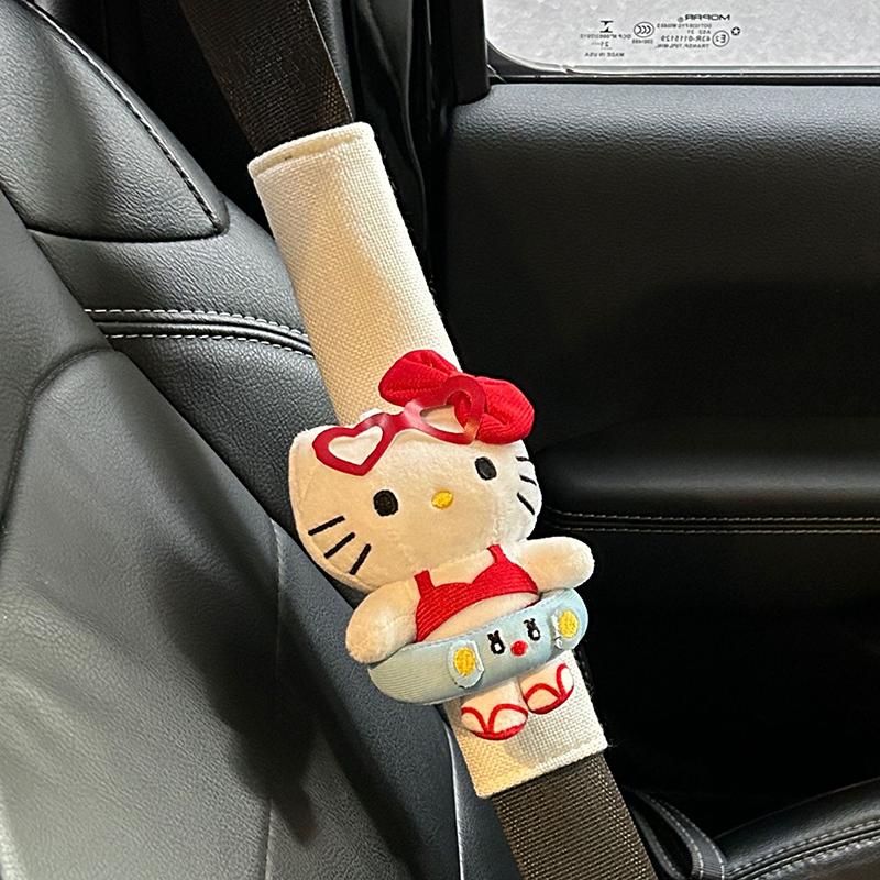 

Kawaii Hello Kitty Plush Car Seat Belt Cover Anime Sanrio Kt Cat Auto Seat Belt Shoulder Protector Pad Car Interior