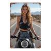 D Flat Pc Metal Sign Fashionable Female Rider On Desert Highway Art Suitable for Home Farm Kitchen Caf Bar Or Gara