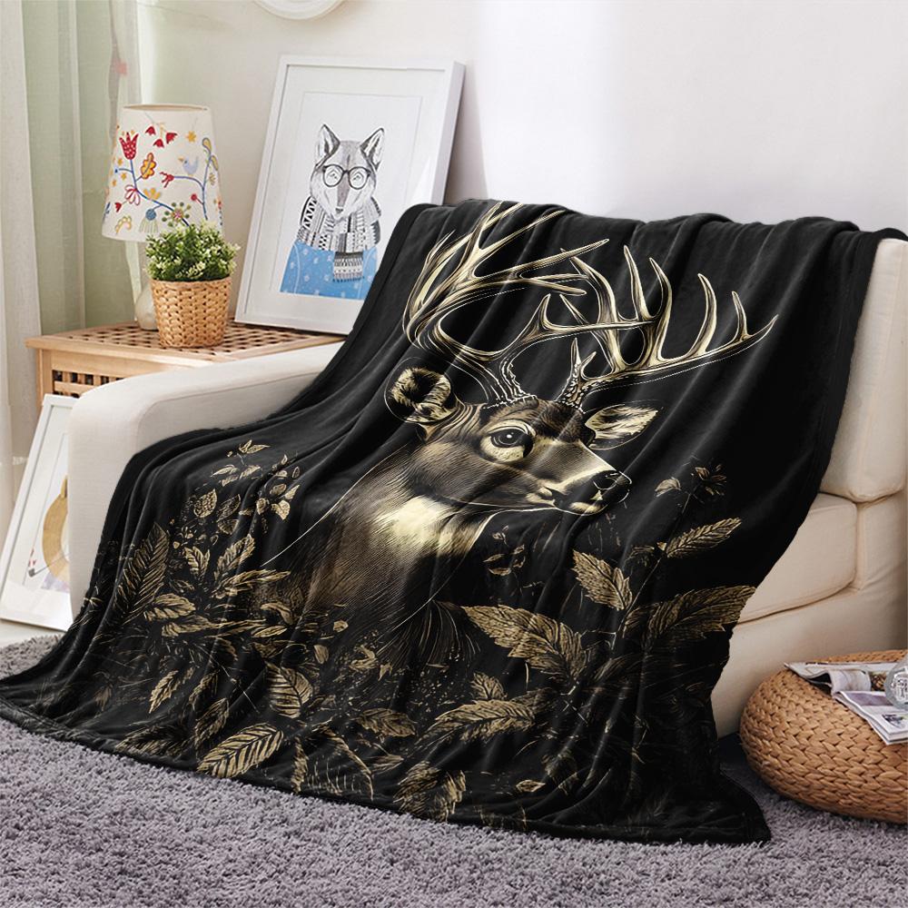 Deer Print Flannel Blanket, High Quality Comfortable for All Seasons, Home Decor, Warmth and Comfort, Perfect for Christmas Gifts