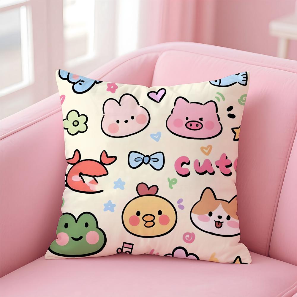 C-Cartoon Style Pattern1 Cushion Cover Pillow Case Soft Friendly Fabric & Concealed Zipper