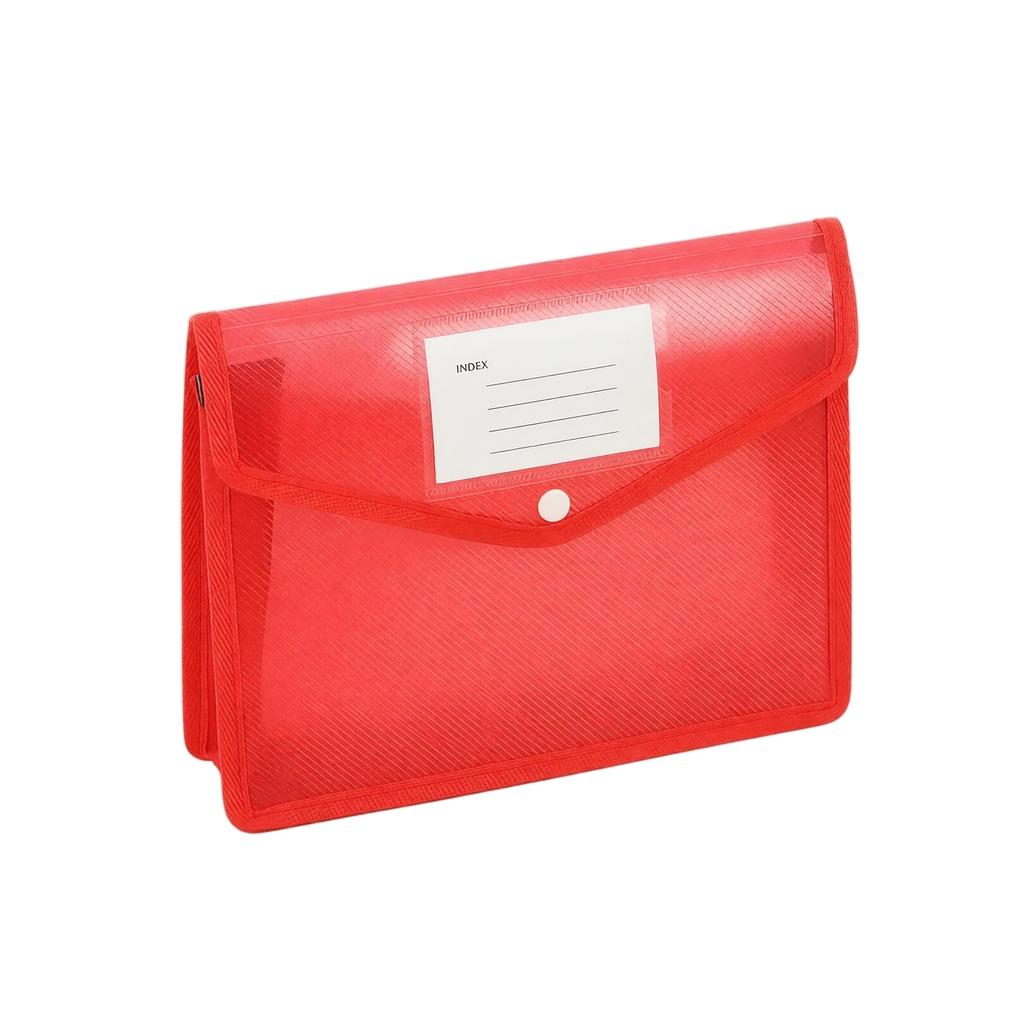 Document File Folder A4 Size Expandable File Organizer with Button Closure Transparent Office Storage Bag with Index Label for Filing