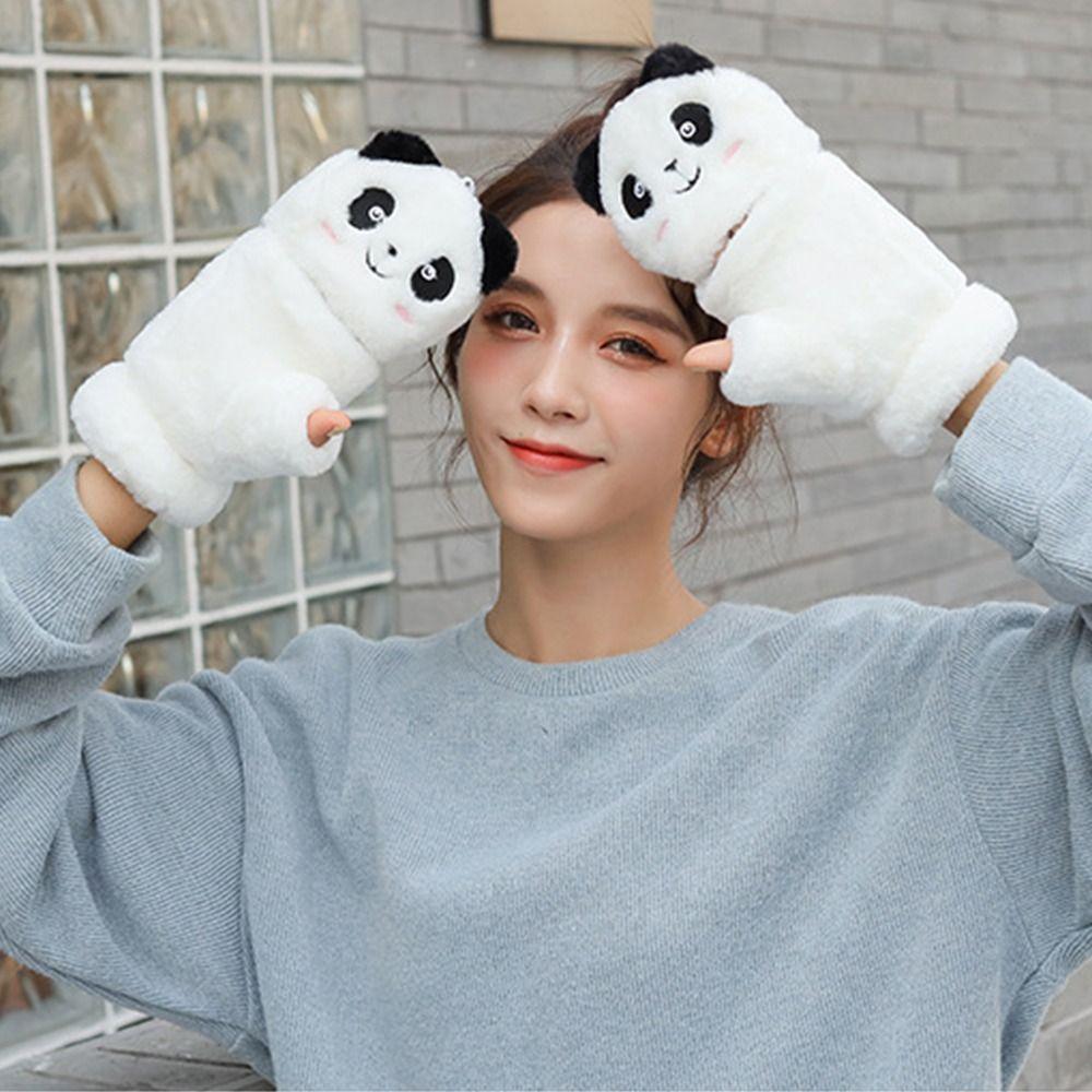 Flip Gloves Autumn Winter Gloves Apparel Accessories Cartoon Panda  Gloves Women  Flip Gloves