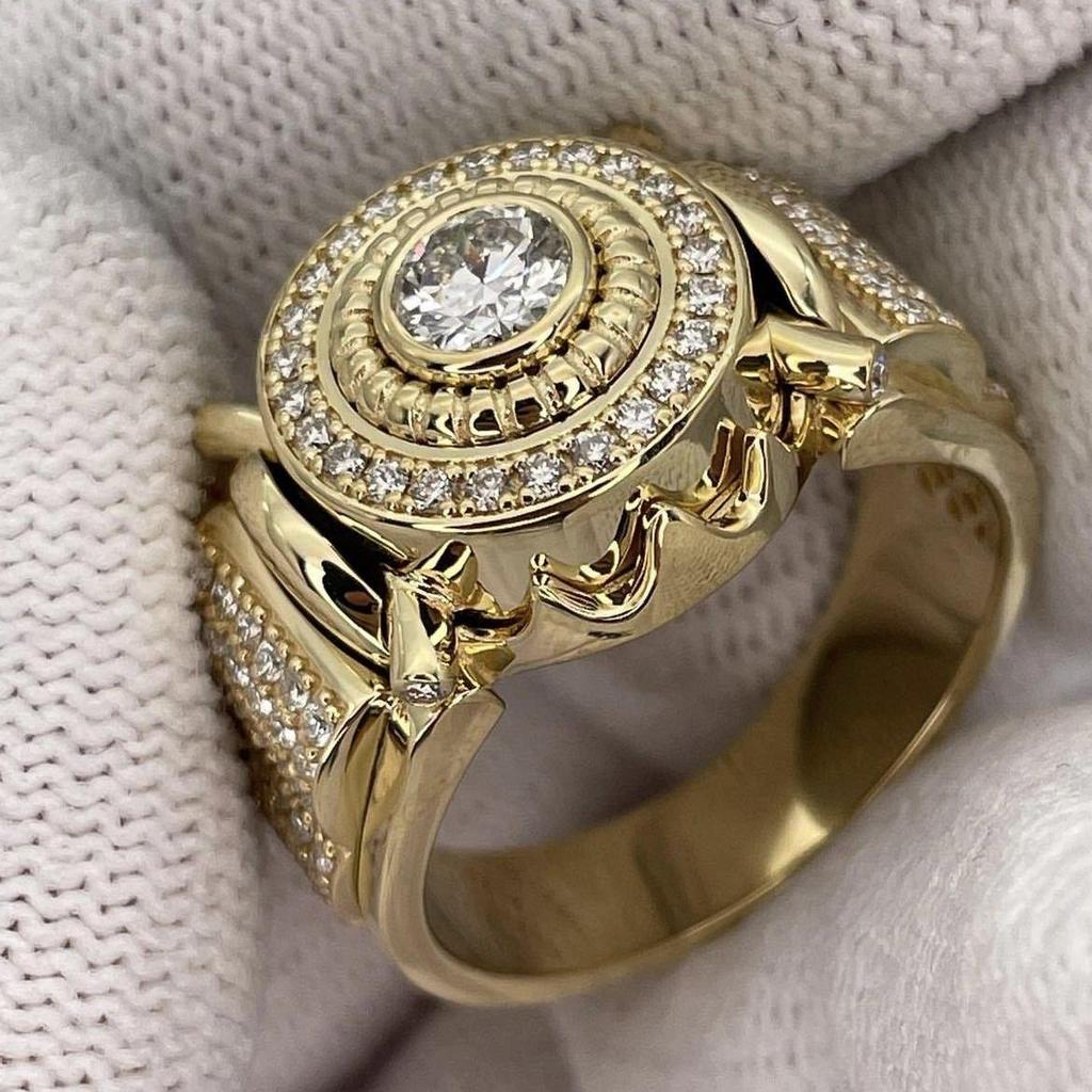 Three Heroes Luxury Men's White Zircon Inlaid Engagement Ring