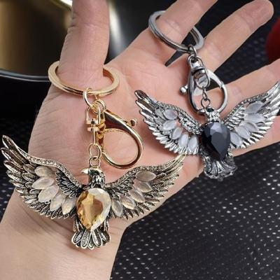 Unique Personalization Keychain Featuring Hawks Wing And Cat Eye Stone Vintage Design For Car Keys Or Bag Decoration Gift