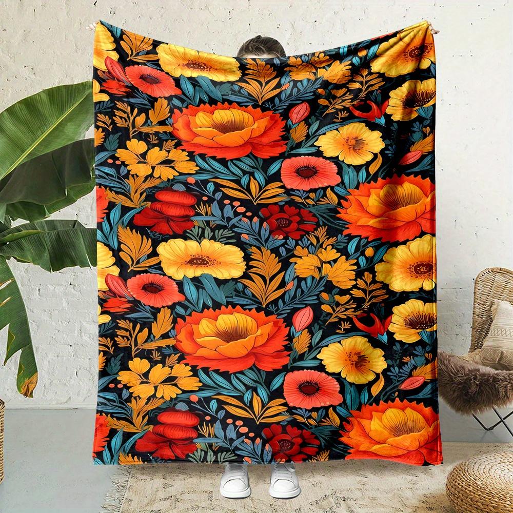 

Cartoon floral pattern Flannel printed blanket suitable for all seasons suitable for living room office sofa and travel 75x100cm