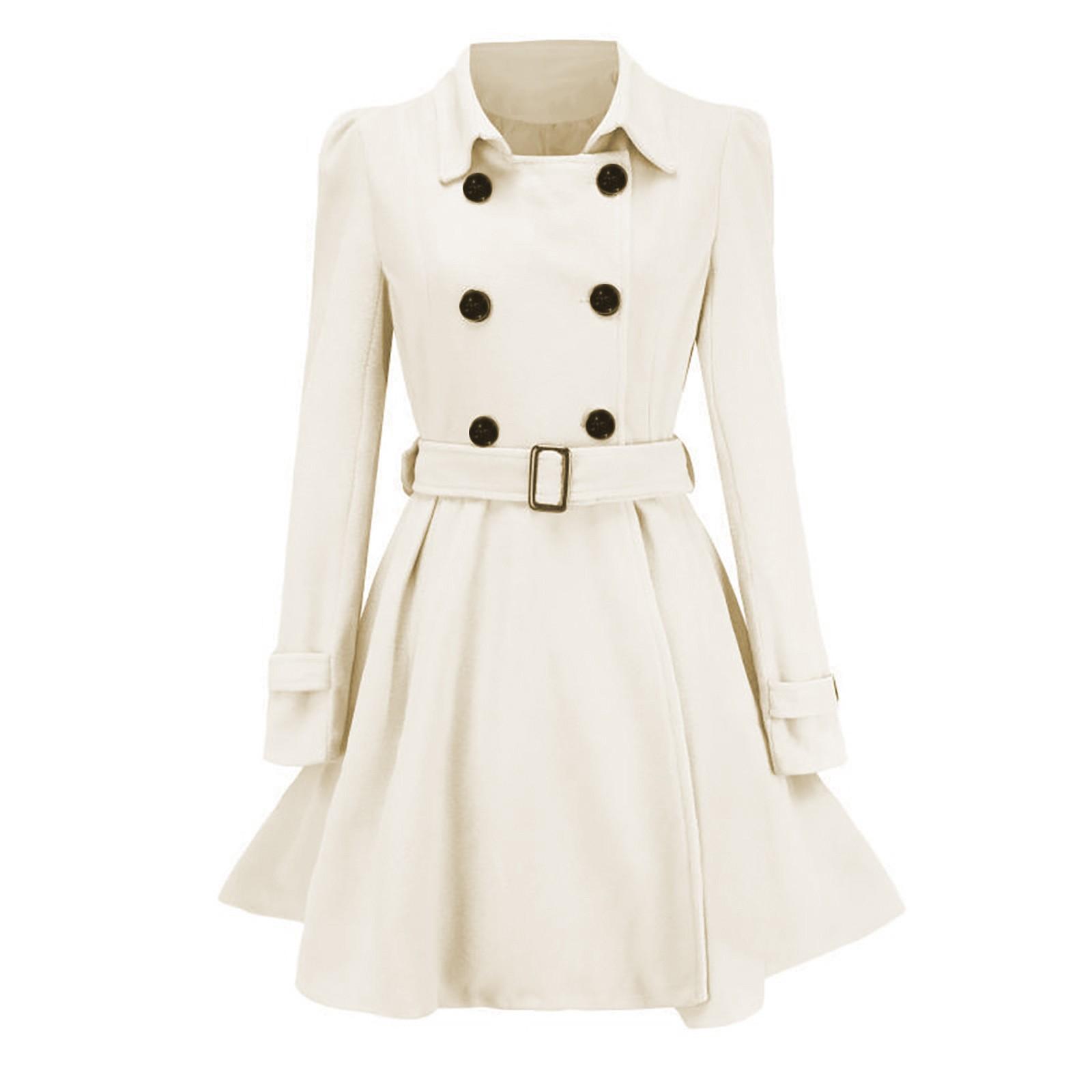 

Зимнее теплое женское шерстяное пальто на пуговицах, Тренч, куртка, пальто с поясом, верхняя одежда XL белый