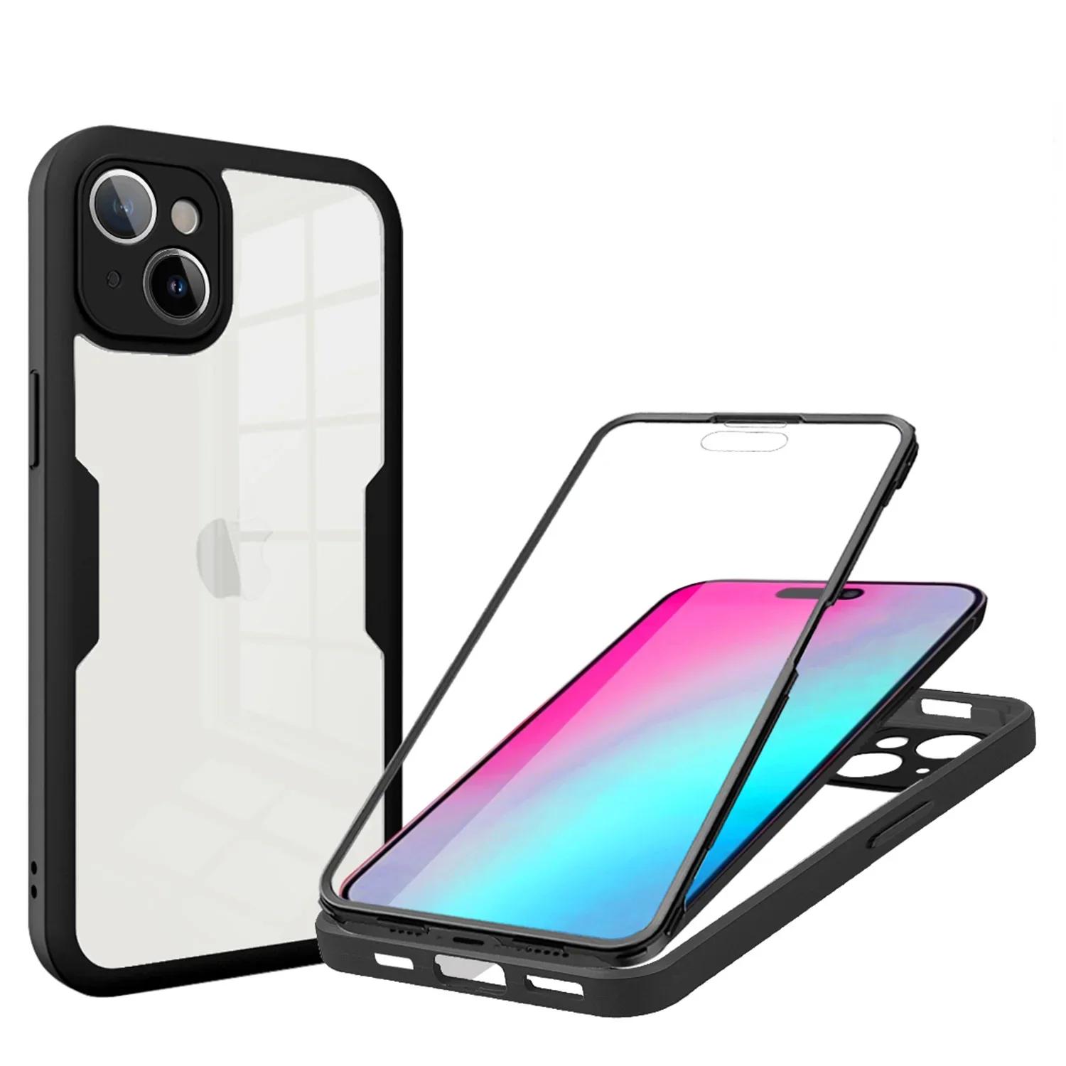 

360 Full Screen Protection High Transparency Phone Cover Case для iPhone 15 Pro Max 14 1Plus 13 Mini 12 11 X XS XR XS Max 4G 5G iPhone 15 чорний