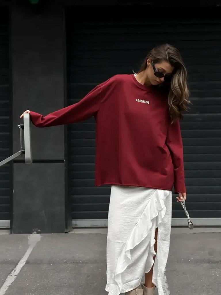 Women's Long-Sleeve T-Shirt: 100% Pure Cotton, Trendy American & European Design, Versatile Niche Print