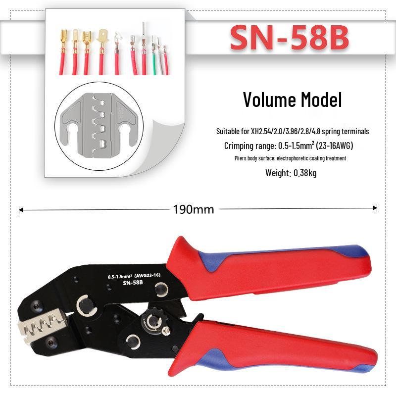 Ratcheting Labor-Saving Crimping Tool SN-58B with Insert Spring for XH2.54 and DuPont Cold-Pressed Terminals