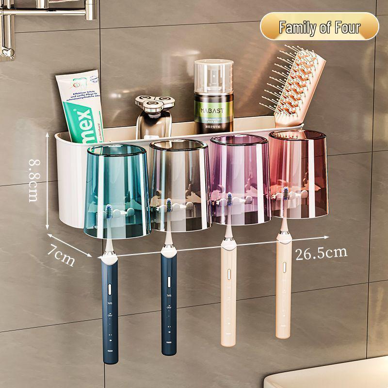 Electric Toothbrush & Mouthwash Cup Holder - No-Drill Wall-Mounted Multi-Functional Bathroom Organizer.