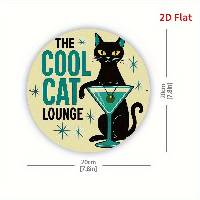 

Vintage Cool Cat Lounge Aluminum Sign Black Cat Martini Glass Design IndoorOutdoor Decor 20x30cm（7.8x11.8inch）