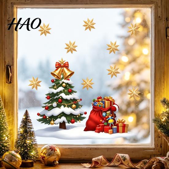 Indoor Outdoor Holiday Decor Christmas Window Static Sticker, Creative Snowman Tree Pattern PVC Decal, Waterproof Seasonal Home Reusable Festive Wall