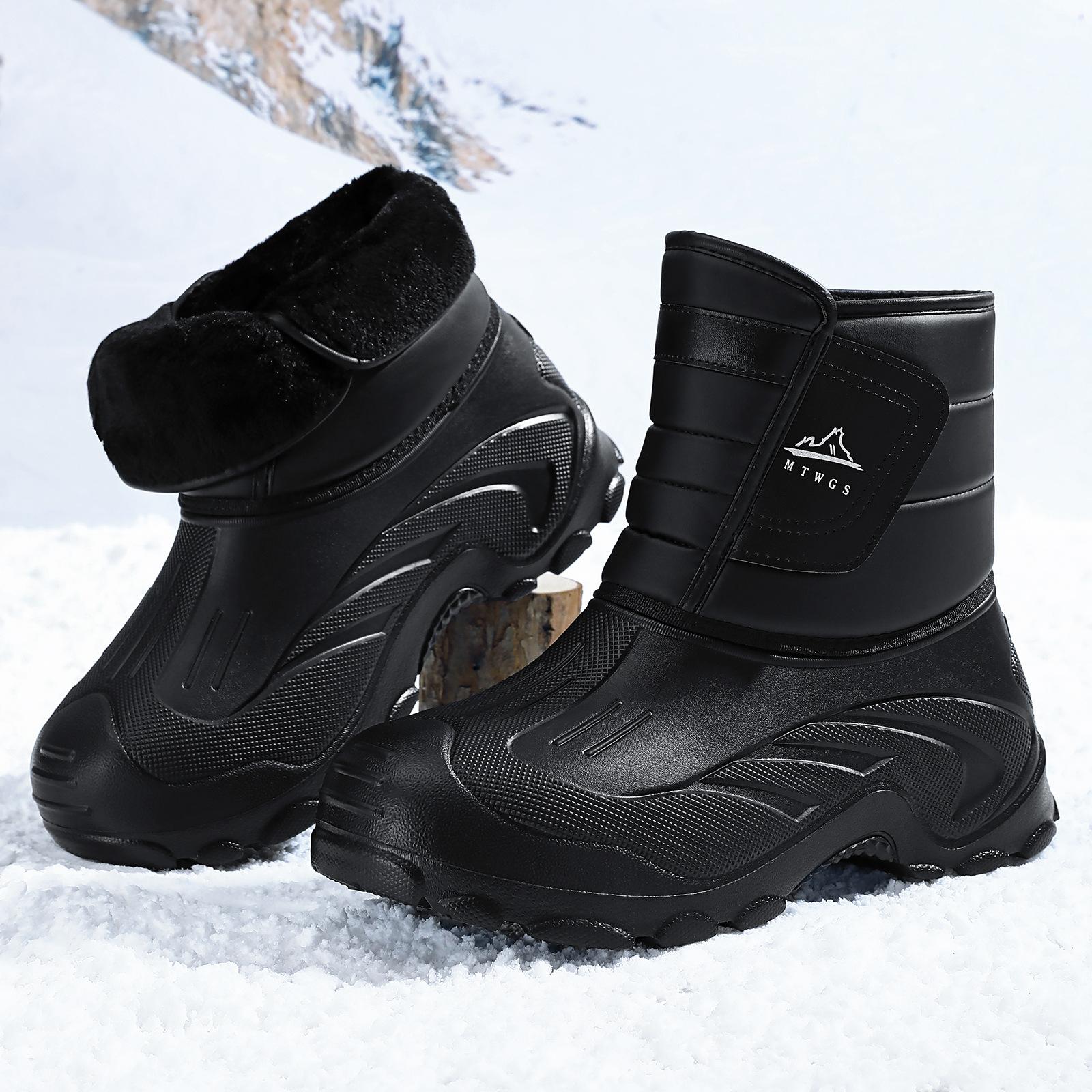 Men Women Fleece Lined Mid Calf Snow Boots, Thick Soft Sole Black Warm Winter Boots Versatile Outdoor Commute Casual Footwear 36