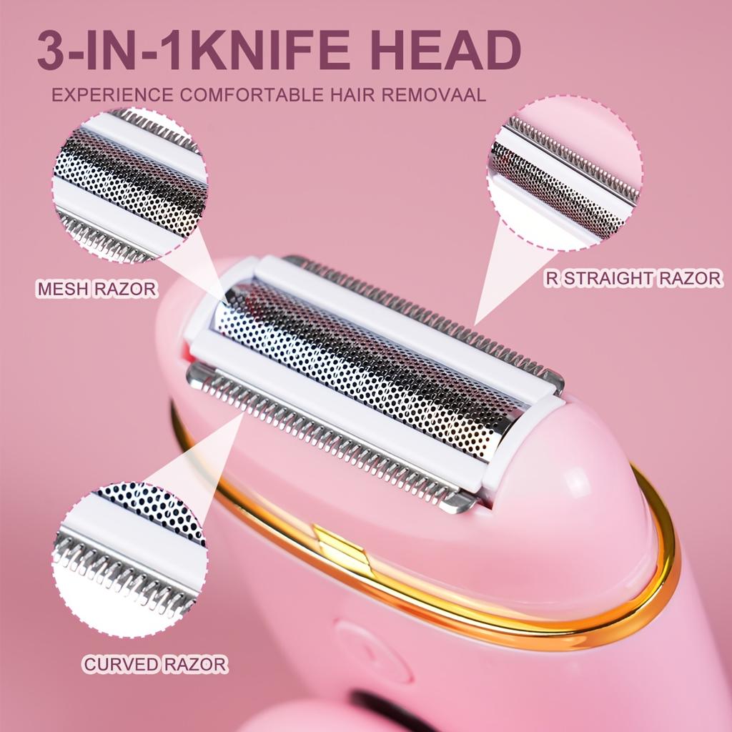 Women's Electric Shaver 2-in-1 Bikini and Body Hair Trimmer Painless USB Rechargeable shaver suitable for legs, armpits and face, portable