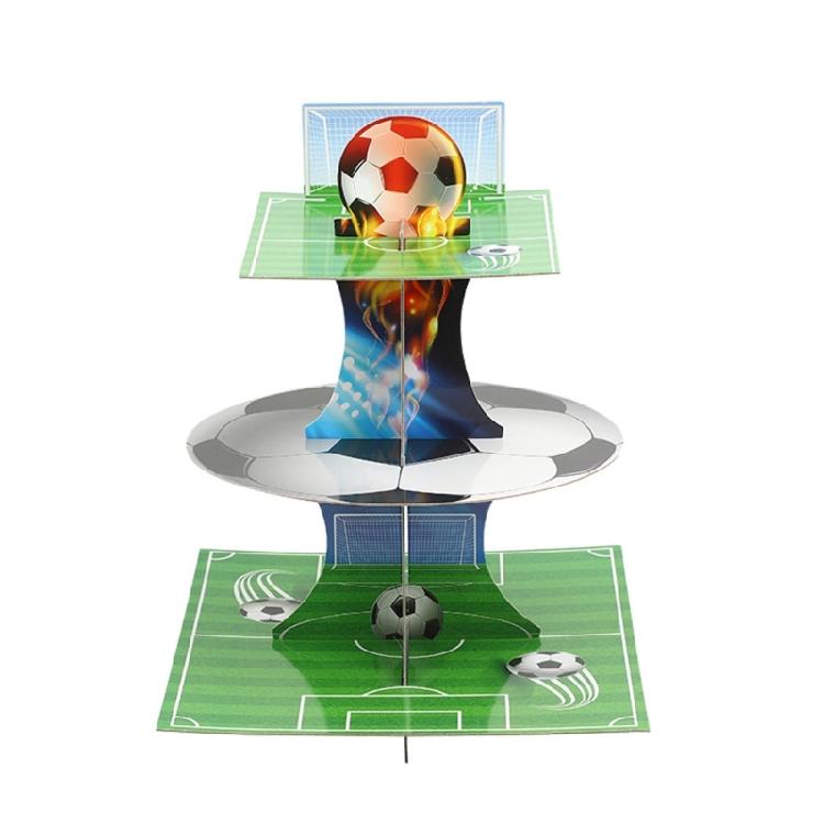 

Easy Assembly Soccer Themed Paper Cake Stand Cupcake Storage Organizers For Special Occasions And Parties 1