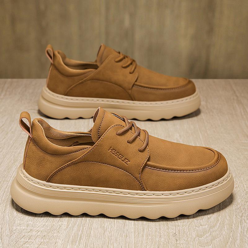 New autumn British retro leather shoes lightweight soft sole heightening casual board shoes