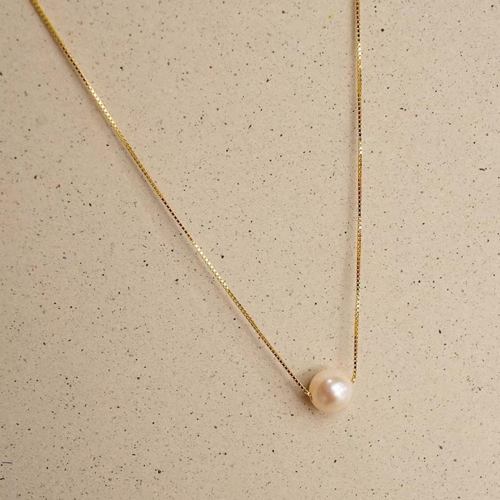 S925 Gold-plated Classic Single Natural Freshwater Pearl Necklace Simple Niche Clavicle Chain Adjustable Versatile Gift