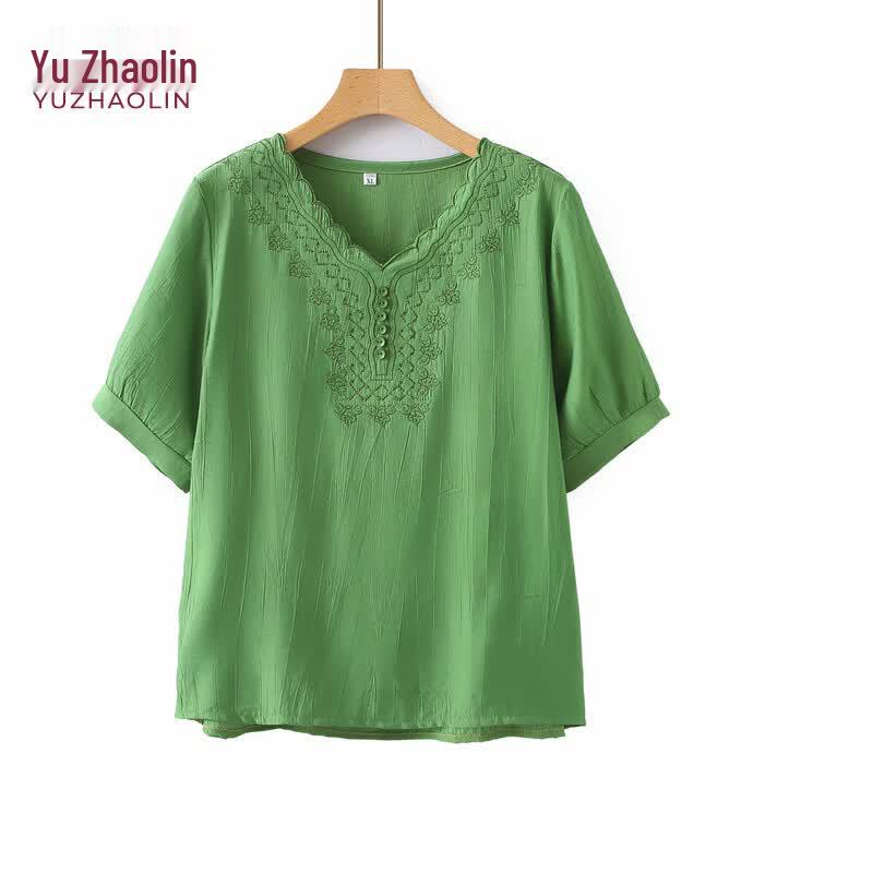 YUZHAOLIN Women s Plus Size Embroidered Short Sleeve T-Shirt 5XL