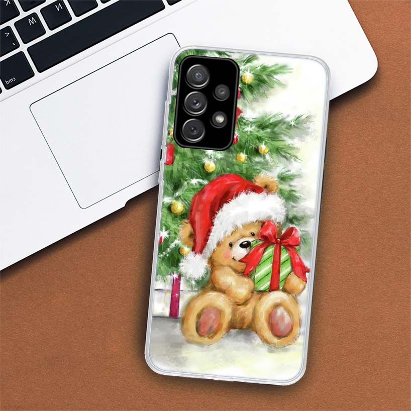 Happy Christmas Cute Bear Gift Phone Case For Samsung Galaxy A53 A52 A73 A72 A12 5G A13 A22 A23 A32 A33 A02S A03S A42 A43 A50S C