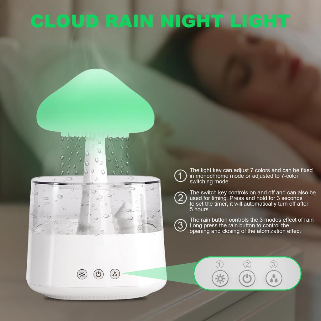 Cloud Rain Humidifier for Bedroom with Soothing Rain Sounds, Water Drip Mushroom Humidifiers 7 Colors Mood Raindrop Diffuser
