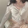 White Kawaii Lolita Female Blouse Lace Japanese Sweet Long Slevee Tops Women Knitted Casual Korean Casual Slim Tops