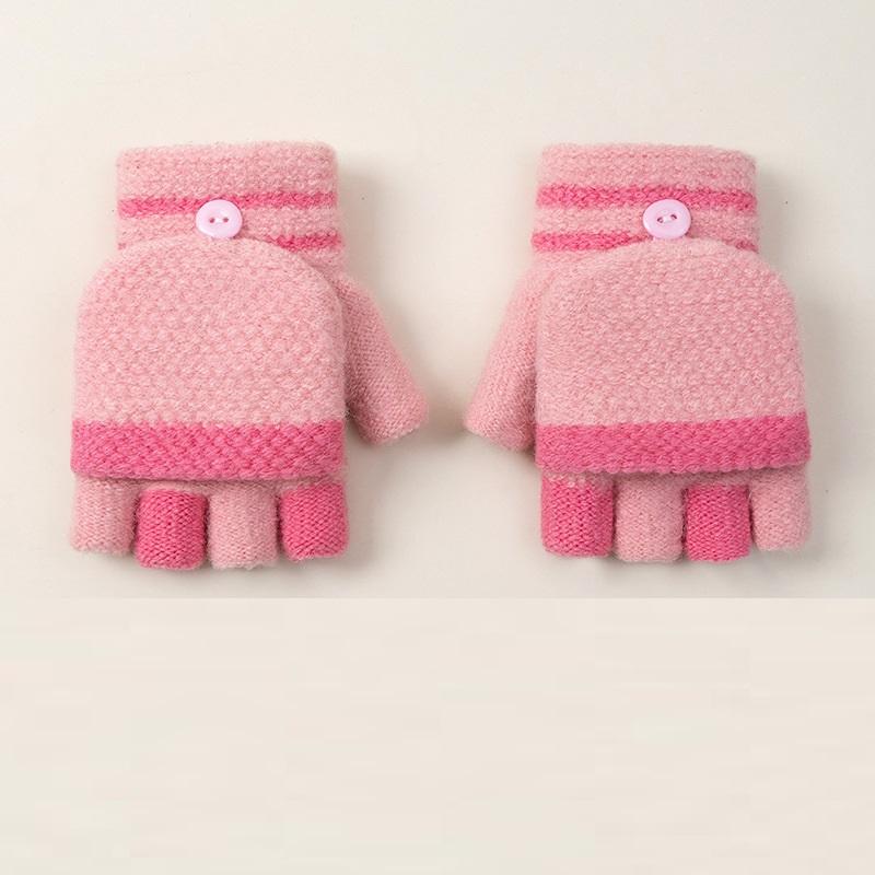 

Winter Girls Cute Pink Knitted Gloves Primary School Students Writing Gloves with Flip Cover Kids Warm Half-finger Gloves 7-9Y темно-рожевого кольору