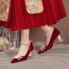 Fashion Comemore Red High Heel Chinese Style Bridal Wedding Shoes Women 2024 Beaded Women's Shoe Pointed Toe Pumps Fashion Pump Heels 34