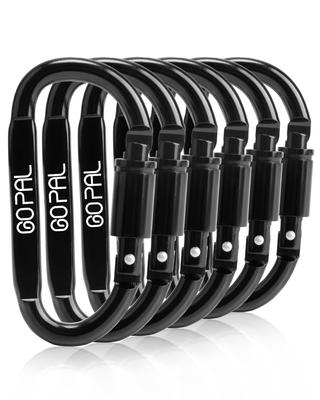 Go Pal GP03 Lock Carabiner Stylish Large Carabiner Screw Lock D Type Lightweight Black Auto Lock Gate Pack of 6 (Twist Lock)