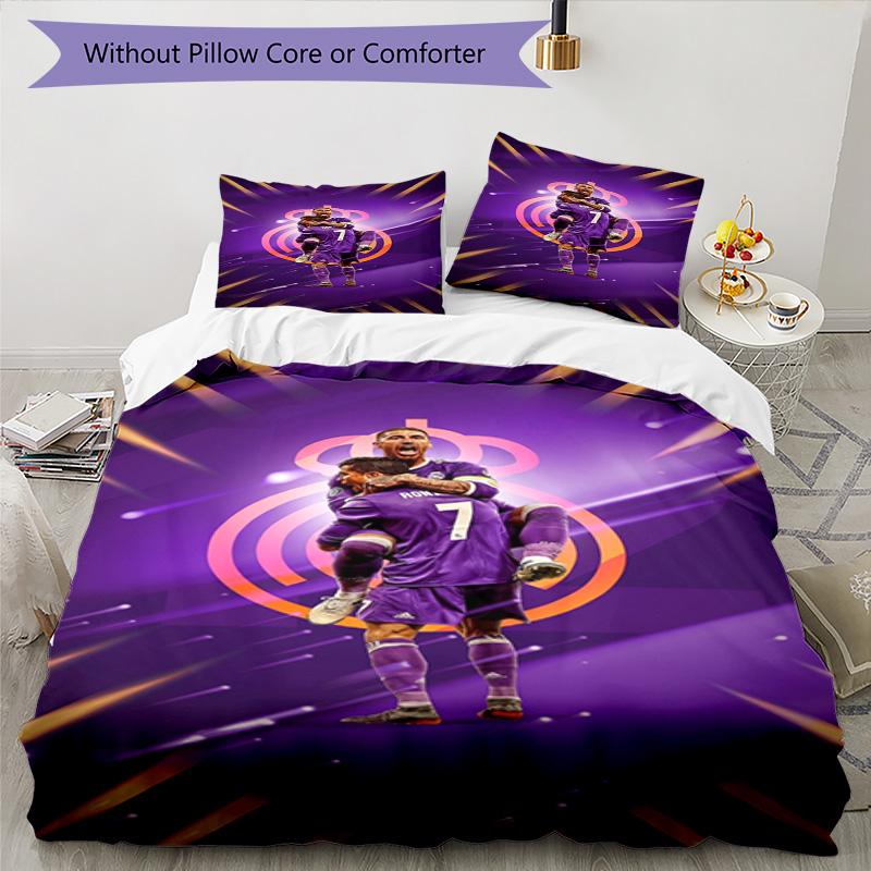 Ronaldo's Player Purple Kit Bedding Set, Breathable Duvet Cover with Pillowcases, Soft Bed Linen for Bedroom Home Decoration, Perfect Festival Birthda