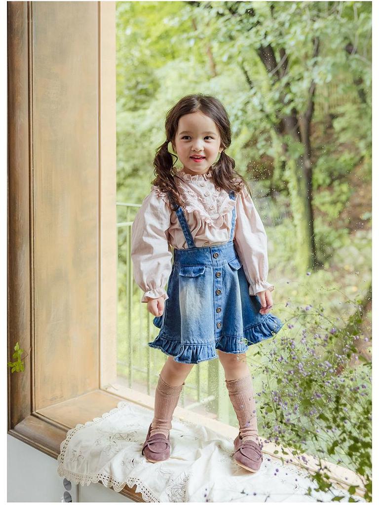 2025 Spring Vintage Puff Sleeve Lace Collar Shirt for Toddler Girls