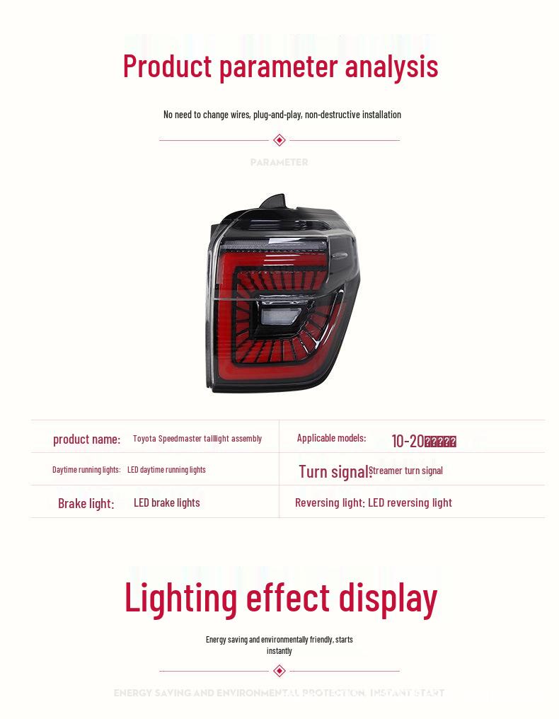 Compatible with 18-20 Toyota 4Runner: LED Taillight Assembly with Daytime Running Light & Sequential Turn Signal