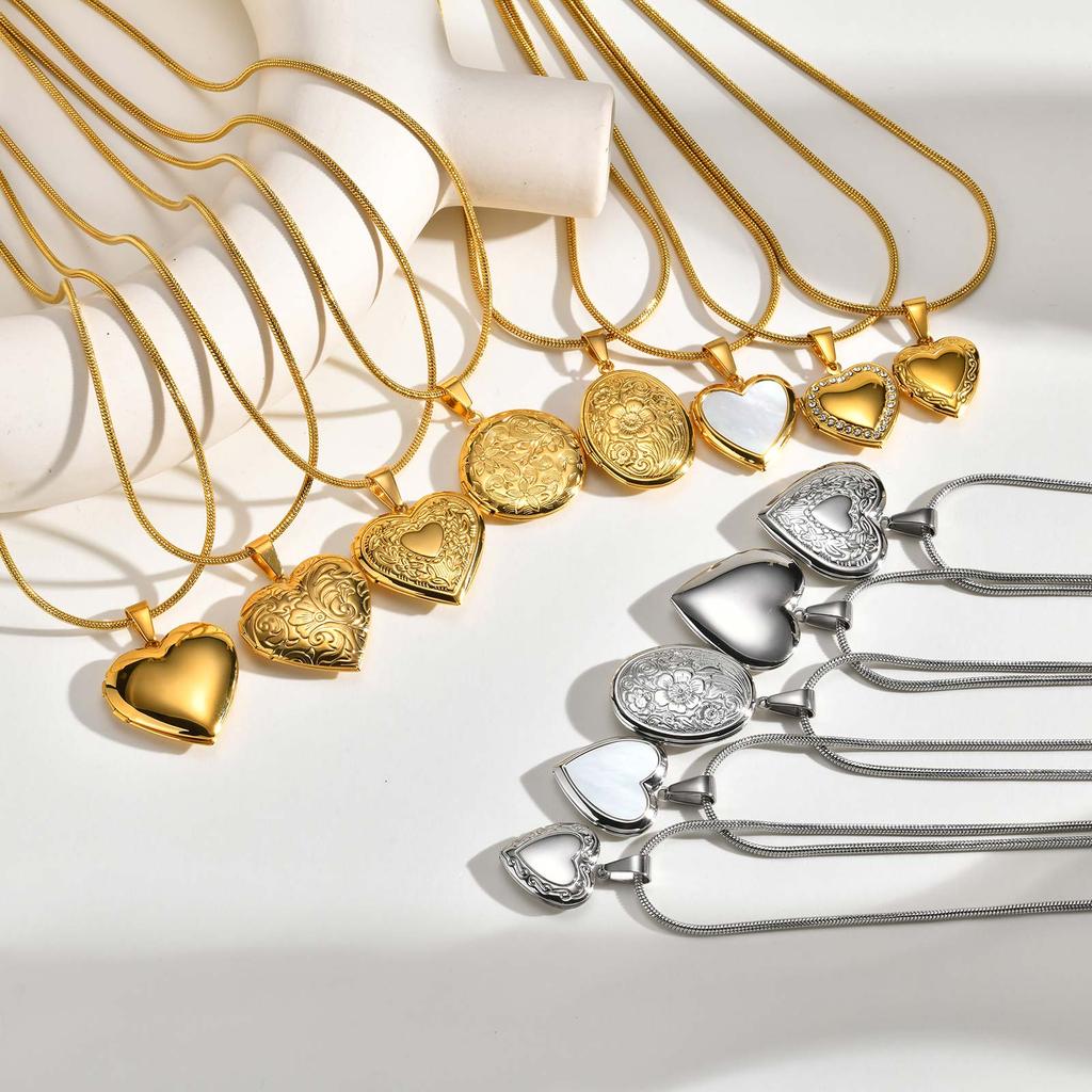 Women's Heart Shape Locket Pendant Necklaces Stainless Steel Snake Chain Necklace Trendy Jewelry Gift