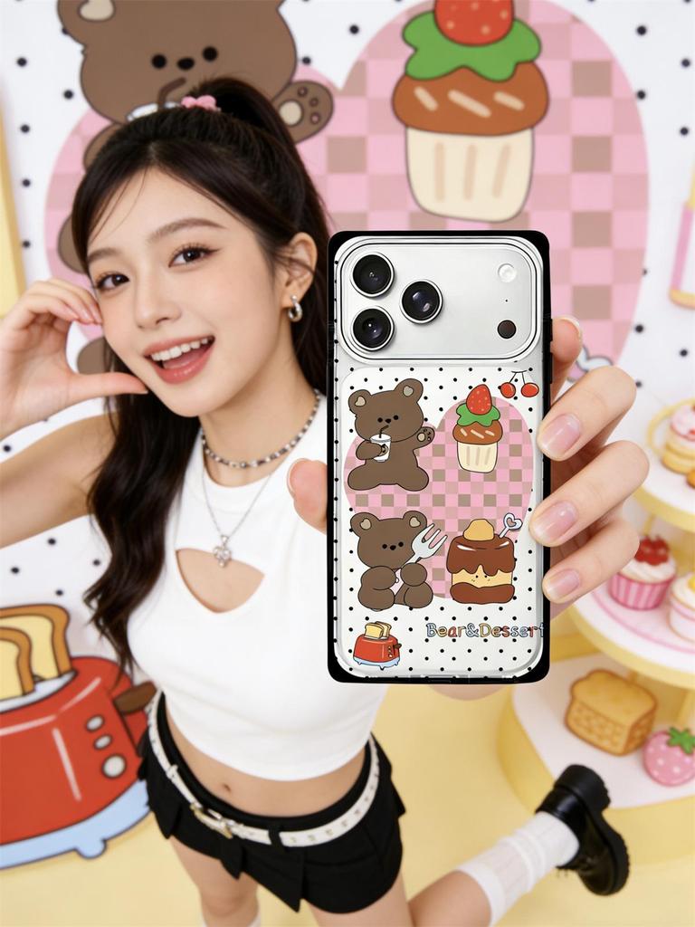 Crystal Square Cartoon Puppy iPhone 15/16/17 Pro Max Anti-Drop Phone Case
