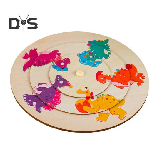 

Деревянная головоломка с животными, игрушка-диск, мультяшный динозавр, морское животное, обучающая игрушка для малышей, мальчиков и девочек, вращающаяся круглая доска Dinosaur