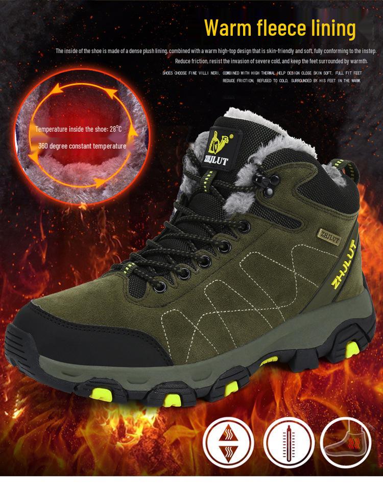 Men's High-Top Leather and Fur Hiking Boots - Warm, Non-Slip, Winter-Ready