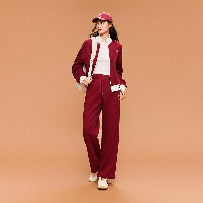 Anta Good Luck Year Comfortable Versatile Urban Commuting Jogging Knitted Casual Set Women Sets Crimson 962618203-2