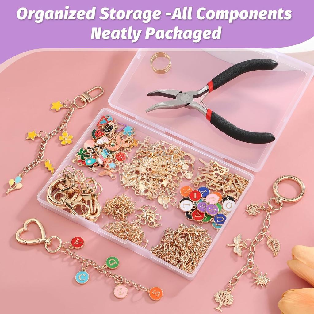 404Pcs Charms Lip Gloss Keychain Making Kit, DIY Craft Supplies with Charms, Key Chain Hooks, Jump Rings, Lobster Clasps, Chains, Jewelry Making Kit