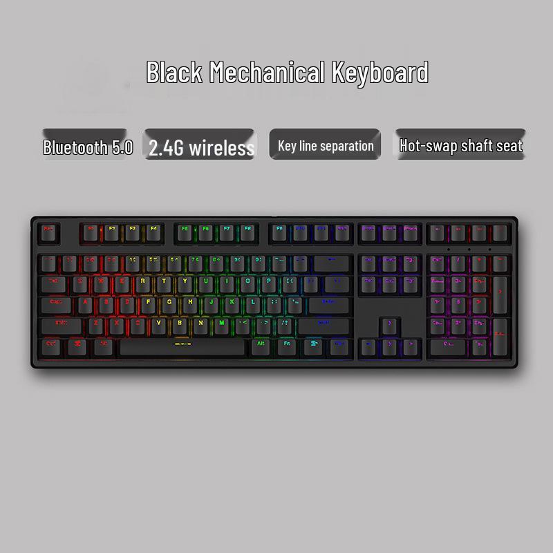 Three-Mode Wireless Bluetooth Mechanical Keyboard with Blue, Black, Red, and Silent Switches - Gaming and Office Use