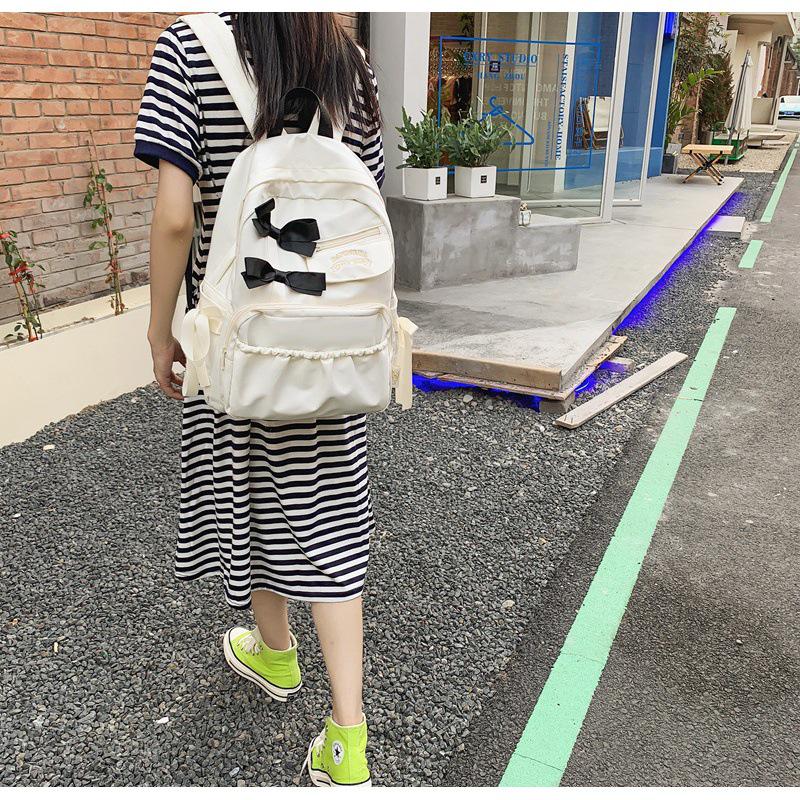 Japanese Cute Bow Backpack for Girls - Ideal for Middle and High School Students, Milk White Color, High Value
