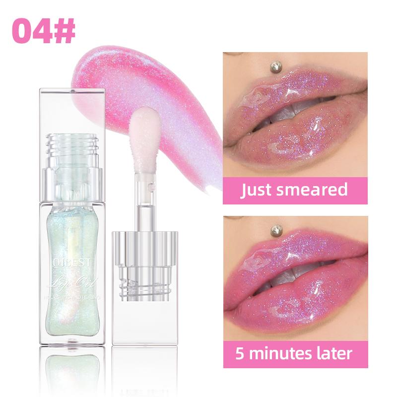 QIBEST 1pc Temperature Change Lip Oil Lipgloss Moisturizing Lasting Pink Clear Lip Glaze Pearlescent Lipgloss Makeup