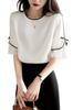 Blouse Summer Top Short Sleeve Crew Neck Pullover Chiffon Pleated Sleeves Loose Fit Stylish Feminine Clean [Seira] Women's T-Shirt