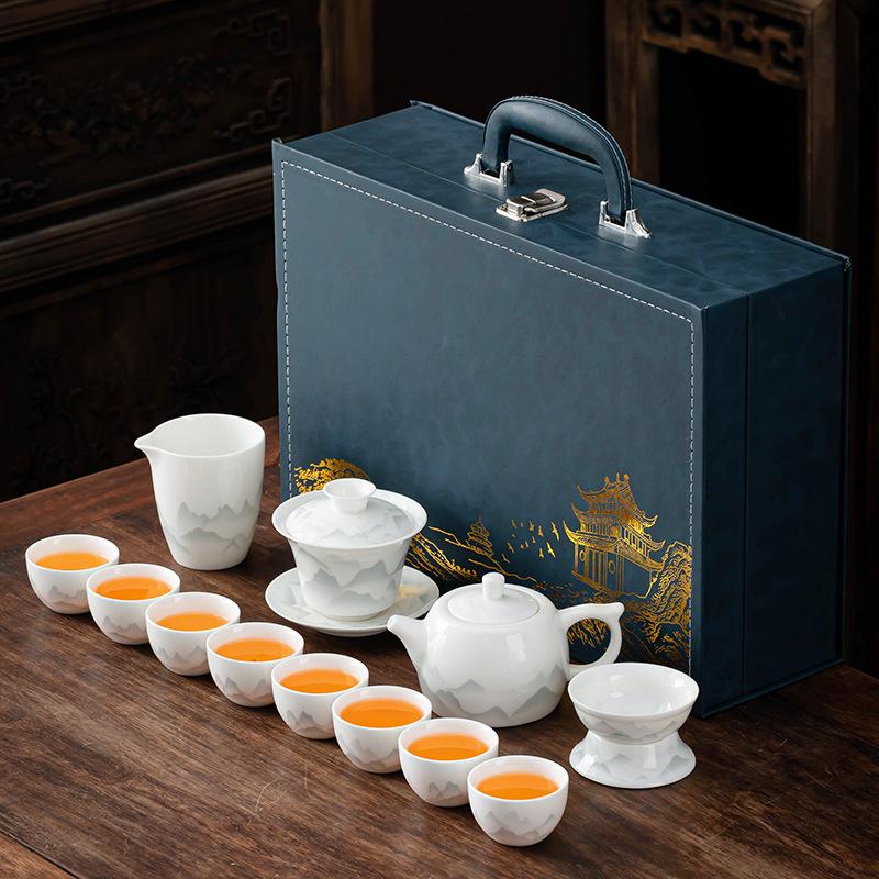 Dehua white porcelain high-end kung fu tea set business office gift box suet jade business gift