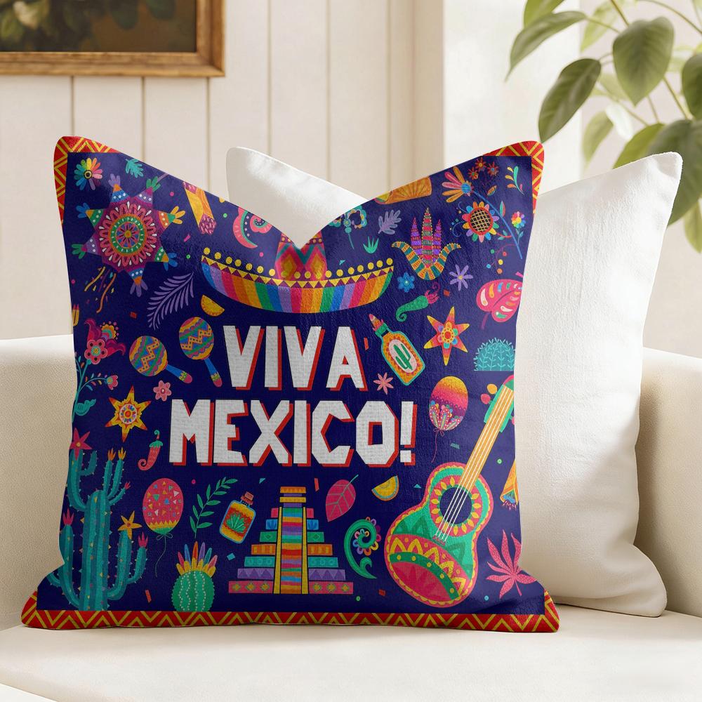 Viva Mexico Purple Cushion Cover Natural Linen Organic Fabric Double-Sided Printing Sofa Home Decor Gift Pillow Cover
