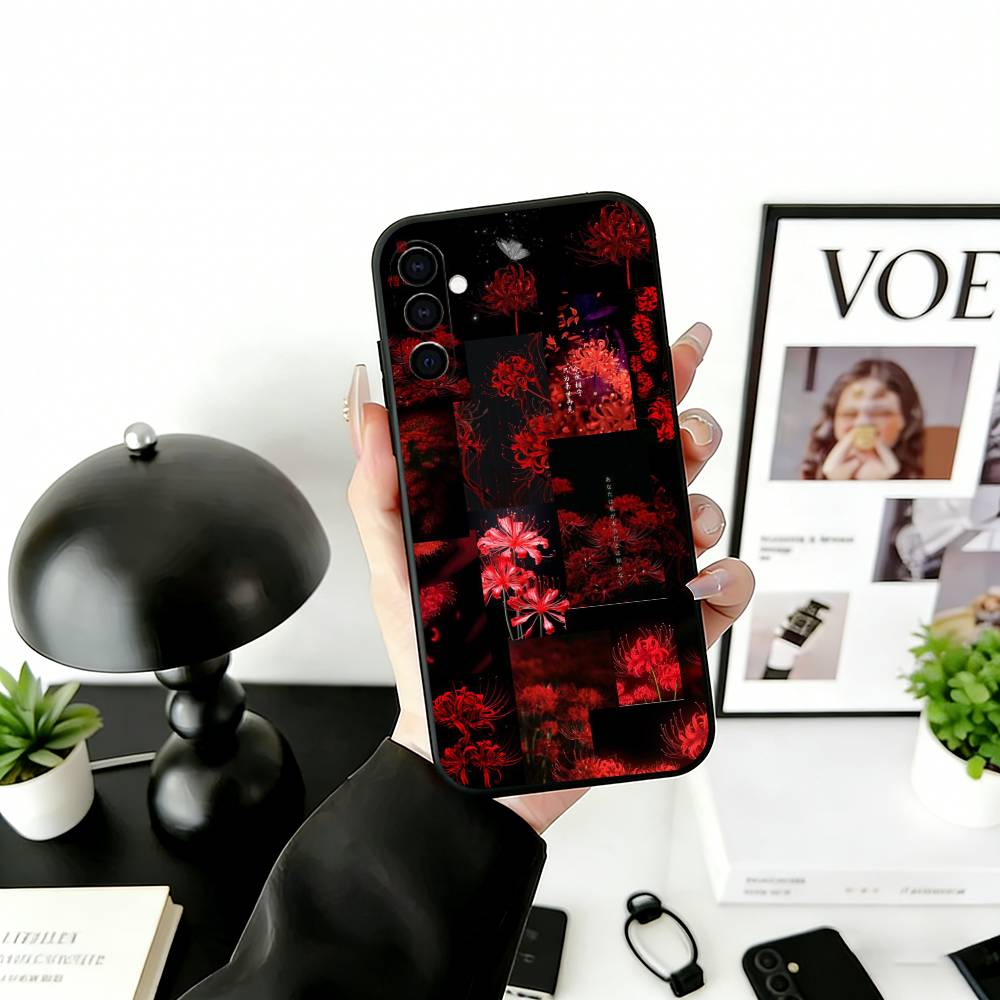 R-Red Spider Lily Flower of Hell Phone Case For Samsung Galaxy A73,A72,A71,A70,A53,A52,A51,Soft Silicone Black Cover