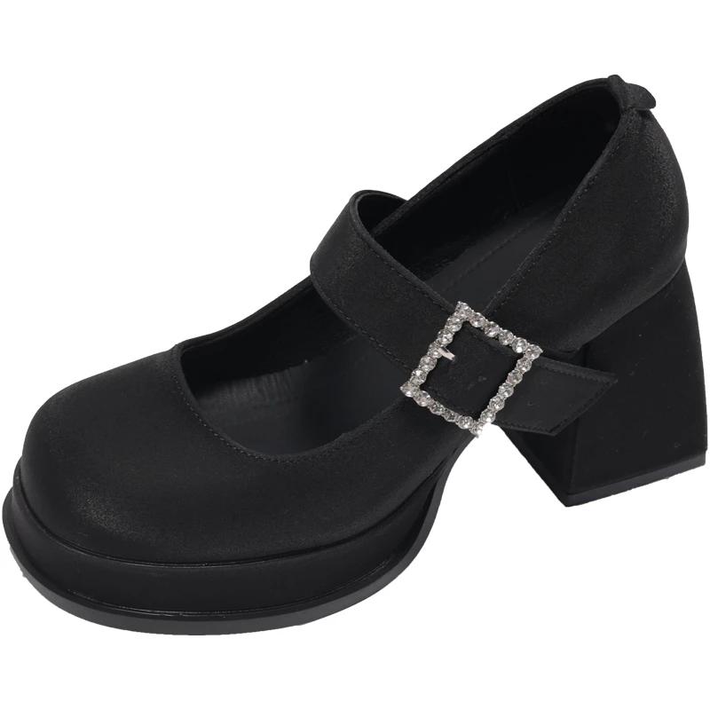 

Fashion High Heel Square Heel Mary Janes Round Toe Buckle Strap Women s Bags on Sale 2025 High Quality Metal Decoration Party Pumps 35