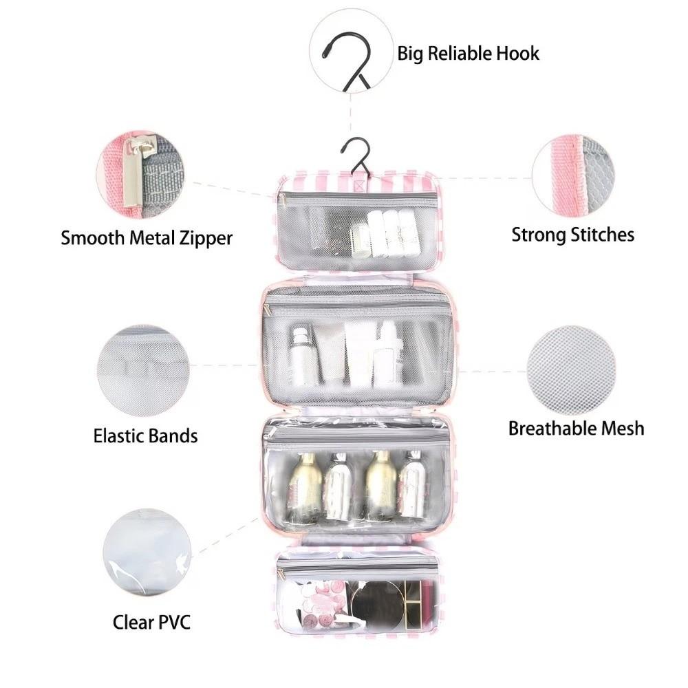 Large Capacity Travel Wash Handbag Striped Make Up Bag Travel Storage Bag  Space Saving