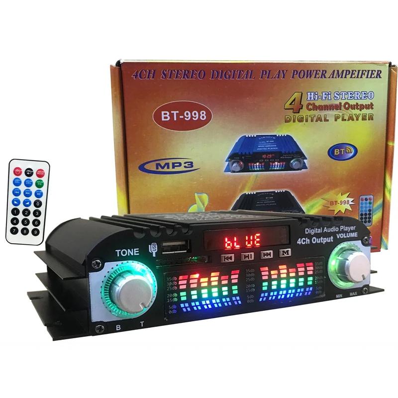 BT-998 12V/220V mini bluetooth HiFi zesilovače výkonu stereo auto domácí audio digitální zvukový zesilovač LCD displej FM SD USB basy
