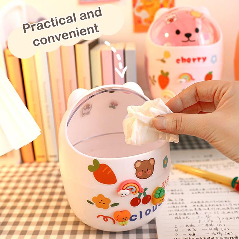 Niedlicher Kreativer Heim-Desktop mit Deckel Mülleimer Klein Mini Kawaii Schlafzimmer Schreibtisch Aufbewahrungsbox Stifthalter Gib einen Aufkleber