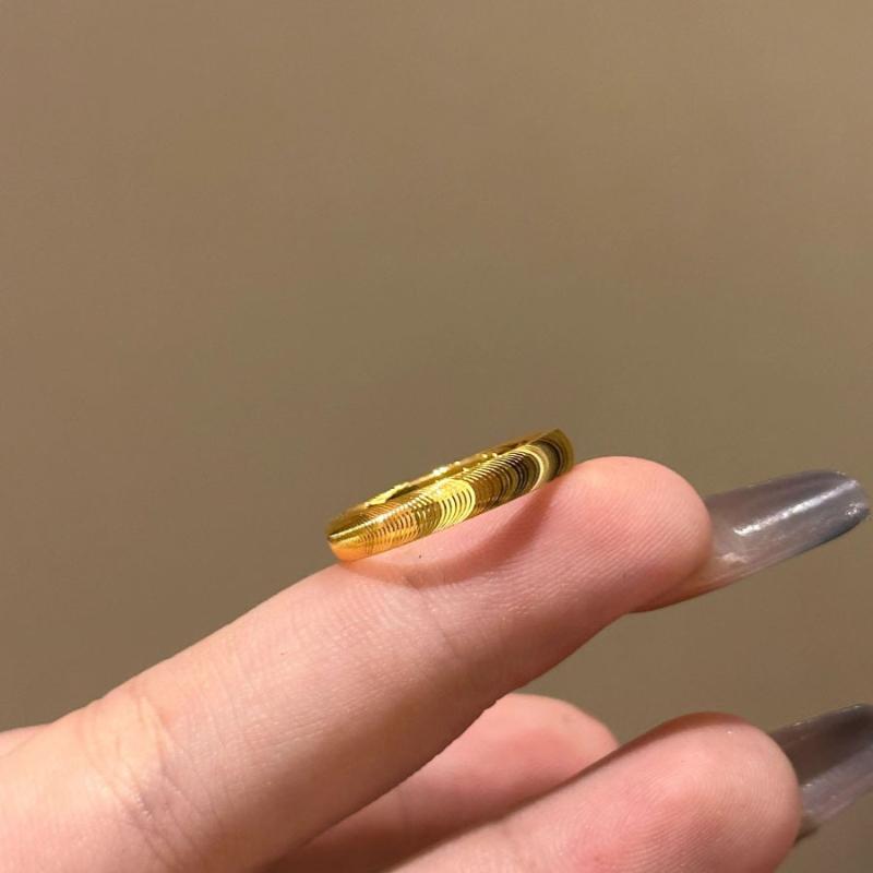 Shiny Copper Rings Non Fading Cat'S Eye Ring Plain Ring With Wavy Pattern Solid Couple'S Ring