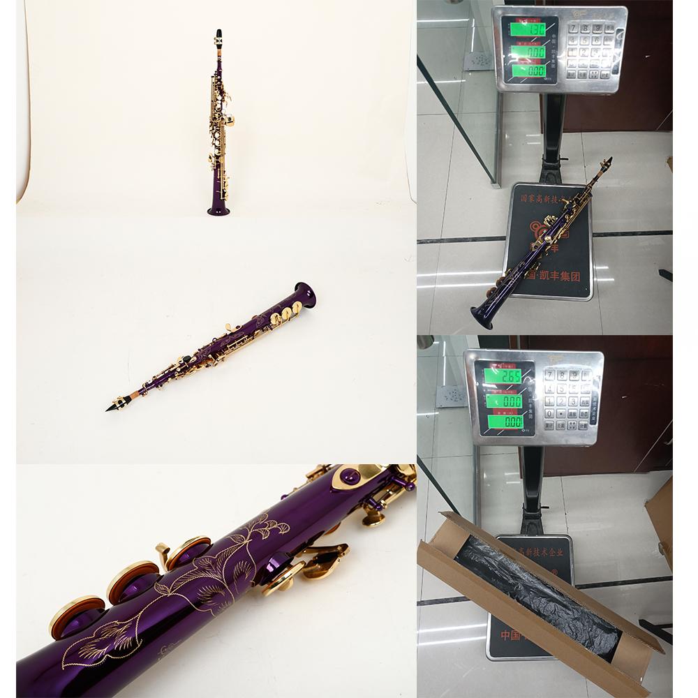 SLADE Bb Purple Soprano Saxophone Sax Brass Body Professional Woodwind Instrument with Case Gloves Straps Set Parts Accessories
